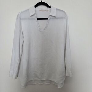 Soft Surroundings White Lightweight Crepe Long Sleeve Pop Over Top Size Large